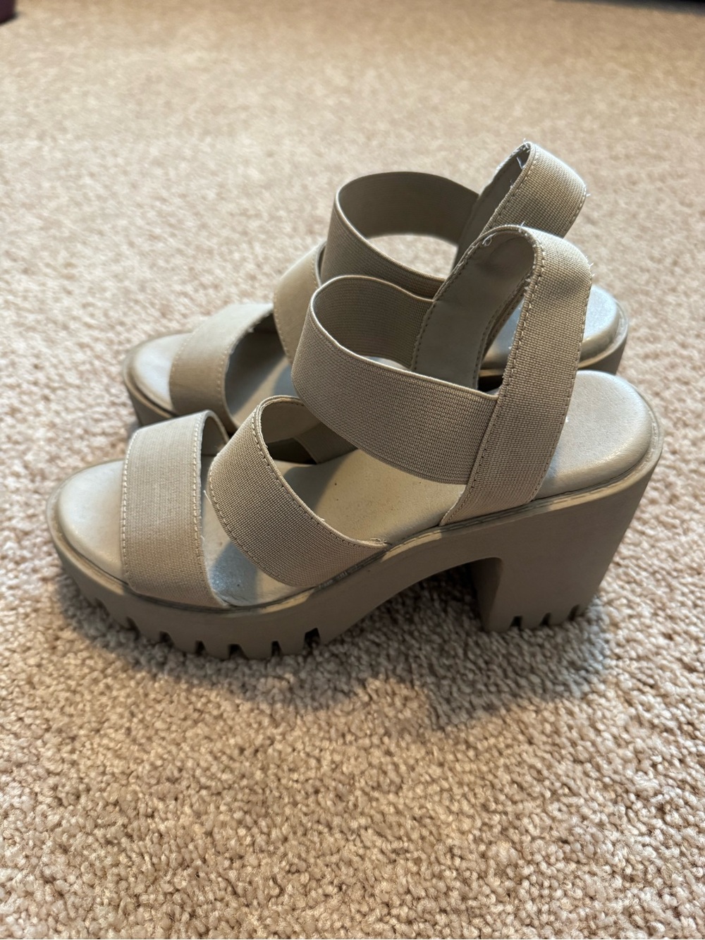 Madden Girl Taupe Elastic-Strap Chunky Heel Sandals